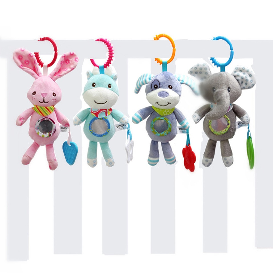 Baby Rattles Stroller Hanging Soft Toy mobile Bed Cute Animal Doll Elephant Rabbit Dog Baby Crib Hanging Bell Toys for 0-12month